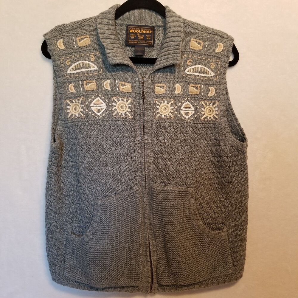 Woolrich L Sweater Vest Sage Green Sun Full Zip Pockets Vintage 90s  Cabincore
